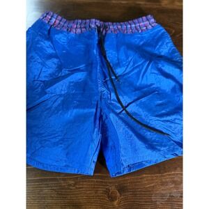 VTG Pro Spirit Mens Blue Nylon Swim Trunks Shorts Large 90s Striped Waistband